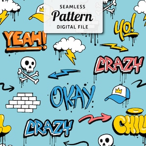 Graffiti seamless digital file, Graffiti digital download seamless pattern, Graffiti seamless file for sublimation print.