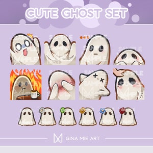 Cute Ghost Twitch Set, 8 Emotes + 6 Badges