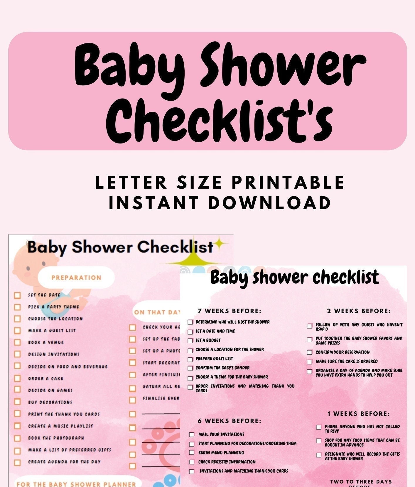 Baby Shower checklist complete guide digital checklist baby shower checklist printable PDF format instant download