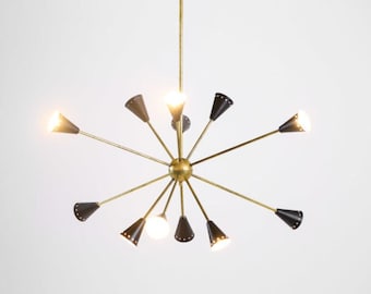 Vintage Inspired Statement Lighting , Sputnik Brass Chandelier with a Mid-Century Starburst Design