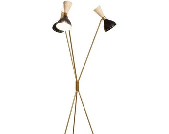 Stilnovo Style Brass Tripod Floor Lamp - 1950 Mid Century Modern Floor Lamp with 3 Arms and 3 Legs