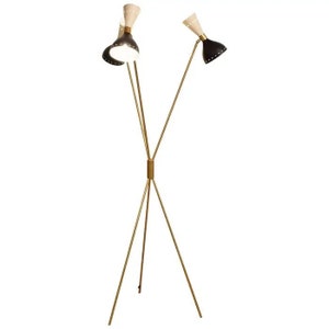 Stilnovo Style Brass Tripod Floor Lamp - 1950 Mid Century Modern Floor Lamp with 3 Arms and 3 Legs