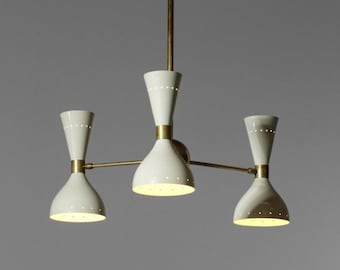 Gorgeous Brass Sputnik Chandelier with 3 Arm & 6 Lights Mid Century Charm in Stilnovo Style