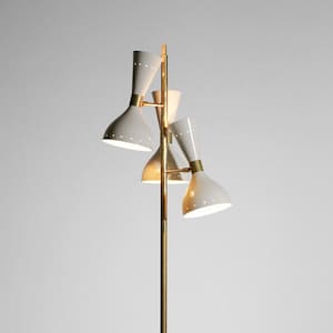 Mid-Century Italian Style Brass Floor Lamp with Base and Cone-Shaped Shades - MCM Handmade by Skilled Craftsmen