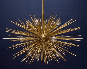 Starburst Mid Century Sputnik Chandelier , Urchin Brass Mid Century Ceiling Light 12 Lights , Brass Sputnik Chandelier