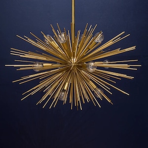 Starburst Mid Century Sputnik Chandelier , Urchin Brass Mid Century Ceiling Light 12 Lights , Brass Sputnik Chandelier
