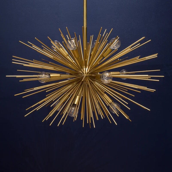 Starburst Mid Century Sputnik Chandelier , Urchin Brass Mid Century Ceiling Light 12 Lights , Brass Sputnik Chandelier