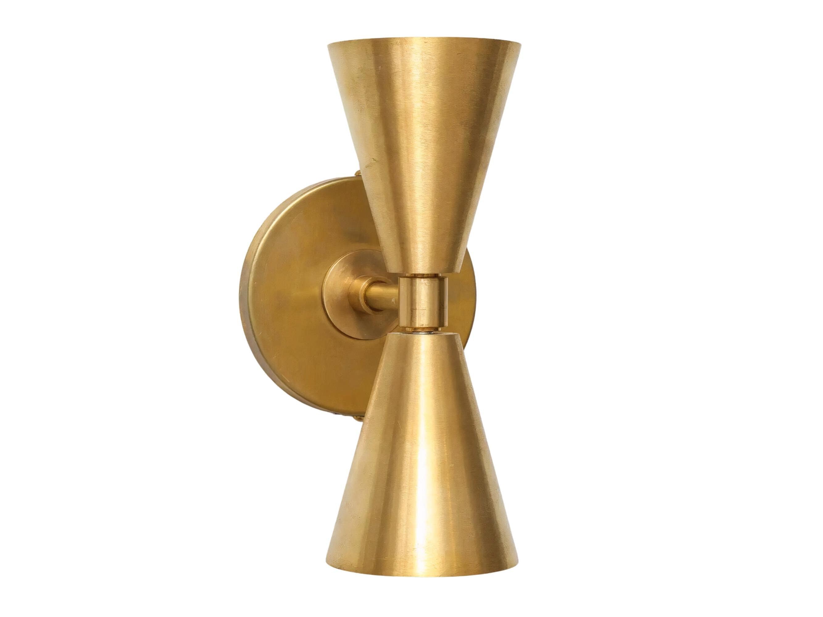 Handmade Brass Up-down Spotlights, Retro Megaphone Design  ,  Stilnovo Italian Double Cone Wall Sconce Light Lamp, Entryway Hall Stairs