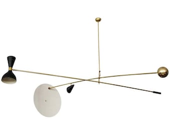 Elegant Italian Brass Cantilever Pendant Chandelier - Architectural Stilnovo Inspired Design