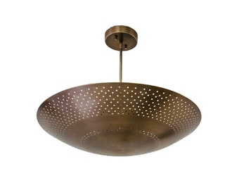 Handmade Raw Brass Sputnik Chandelier: Mid Century Modern Perforated Dome Light