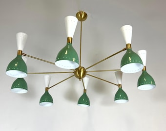 Mid Century Sputnik Chandelier: 16-Light Stilnovo Style, Brass Arms