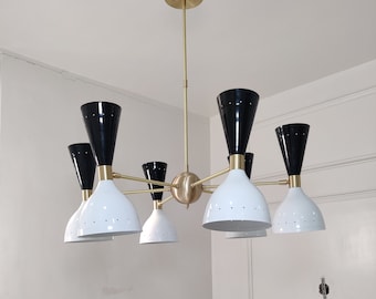 Stilnovo Style Sputnik Chandelier: Mid Century Modern 12-Light Brass Ceiling Lamp