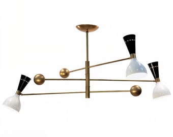 Handcrafted Brass Rotating Chandelier with Dual-Toned Shades