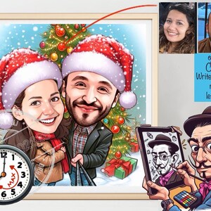 costom %100, caricatura di famiglia ritratto di Natale, regali di costruzione, vino da foto, ritratto di cartone animato, ritratto di Natale