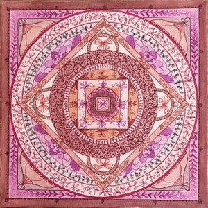Acquerello di un mandala, Illustrazione originale di un mandala, Pittura spirituale e meditativa, Zen e decorazione murale rilassante