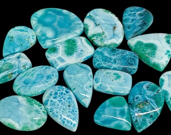Dominican Larimar Cabochon Lot: Mixed Shape Blue Gemstones for Jewelry