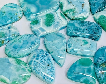 150 Carat Larimar Cabochon Lot: Dominican Blue Gemstones for Jewelry