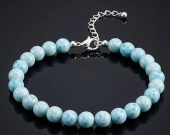 Pulsera de larimar dominicana: joyería ajustable con cuentas de piedras preciosas