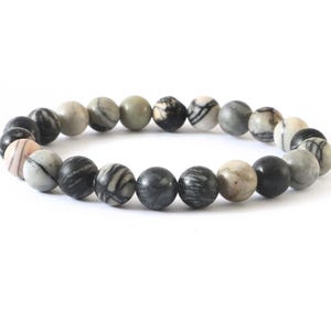 Black Spider Web Jasper Bracelet – Unisex Natural Stone Beaded Jewelry – 6mm 8mm 10mm Adjustable Sizes 6-9” – Healing Energy Jewelry