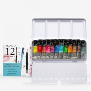 Sennelier Aquarelle Paint Set de 12 x tubes de 10ml en Metal Box, Sennelier Artist Grade Watercolor Paint Set, BRAND NEW