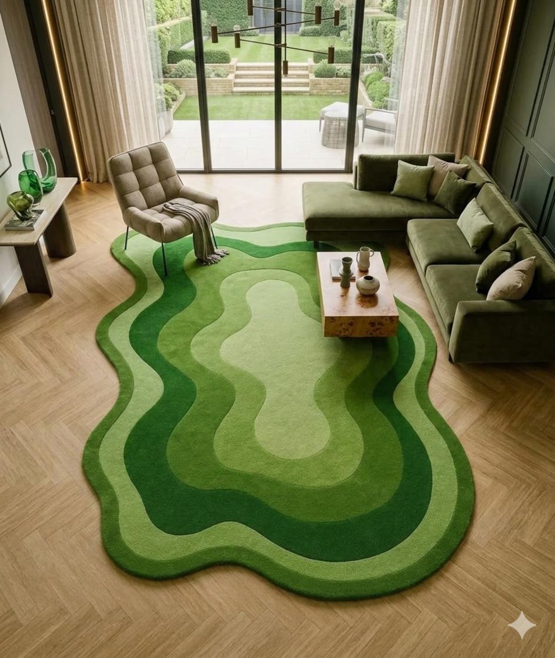 Wavy Green Abstract Rug | Organic Shape Area Carpet | Gradient Green ...