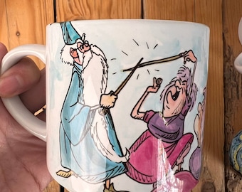 Taza pintada a mano "Maga Magò y Mago Merlino"