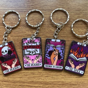 Book Themed Tarot Card Keychains. Bookish-Reading-Tropes Gifts.