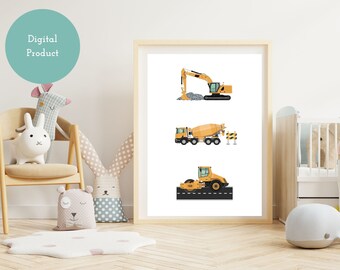 Children's Construction Vehicle Wall Art.