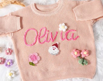 Namntröja för bebis, stickad babytröja, broderad babytröja, personliga babykläder, outfit för att komma hem till babyn, present till nybliven mamma