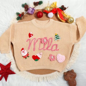 Personalisierter Baby Pullover Weihnachten Pullover mit Hand gesticktem Namen, Baby Pullover mit Namen, Weihnachtsgeschenk, Baby Geburtstagsgeschenk