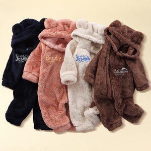 Christmas Pajamas Newborn Baby Kids Bear Onesie Jumpsuit Fleece Hooded Winter Clothes Outwear Outfits,Infant Onesie Gift for Boys Girls