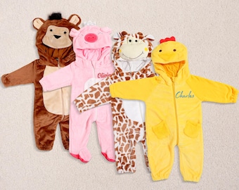 Christmas Pajamas Children's All In One Jumpsuit Giraffe Monkey Pig Design Personalised with Embroidery Name Perfect For Christmas Costume