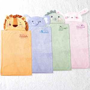Toallas de baño con capucha para niños, poncho de toalla con temática de animales para niños y manta con capucha para recién nacidos, regalo bordado para baby shower