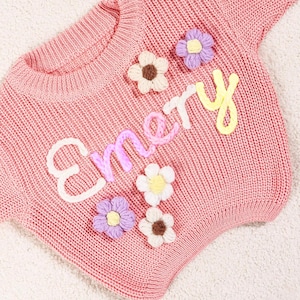 Custom Name Baby Sweater,Personalized Hand Embroidered Baby Sweater,Cute Baby Girls Sweater With Name,Baby Shower Gift,Christmas Gift Baby