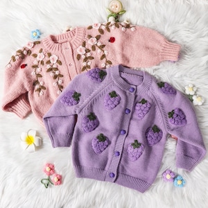 Personalised Handmade Embroidered Girl Cardigans, Girls Name Cardigan Sweater, Handmade Knitted Baby Cardigans, Customized Baby Gil Gifts