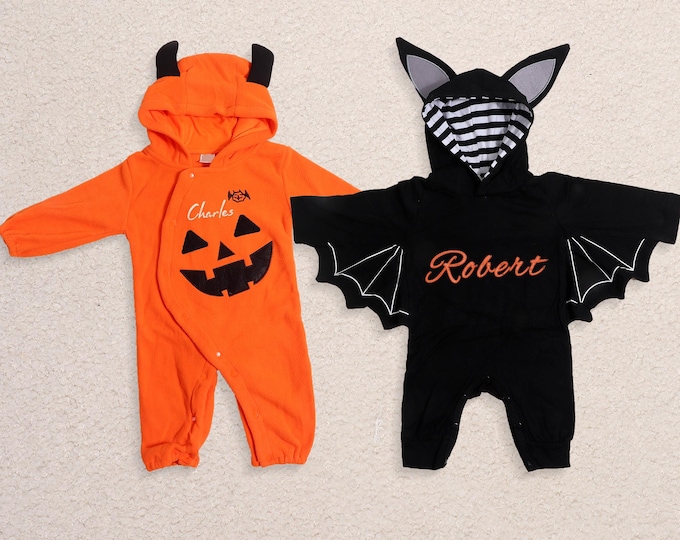 Personalised My First Halloween Baby Bodysuit, Custom Halloween Bodysuit, Halloween Baby,First Halloween,Autumn,Fall,Orange Black Baby Grow