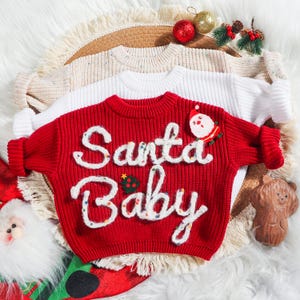Weihnachten Santa Baby Pullover, Handgestickter Weihnachten Baby Strickpullover, Neugeborenes erstes Weihnachtsgeschenk, Maßgeschneiderter Weihnachtspullover