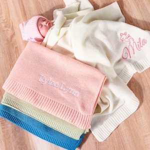 Baby Blanket, Baby gift, Newborn gift, Personalized Name, Stroller Blanket, Newborn Baby Gift, Soft Breathable Cotton Knit, baby shower Gift