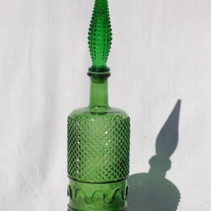 Seltene italienische Vintage Genie Flasche Empoli, &#39;Squiggle Motiv&#39;, Empoli Glas, 60er Jahre Tisch Dekor, italienisches Vintage Karaffe