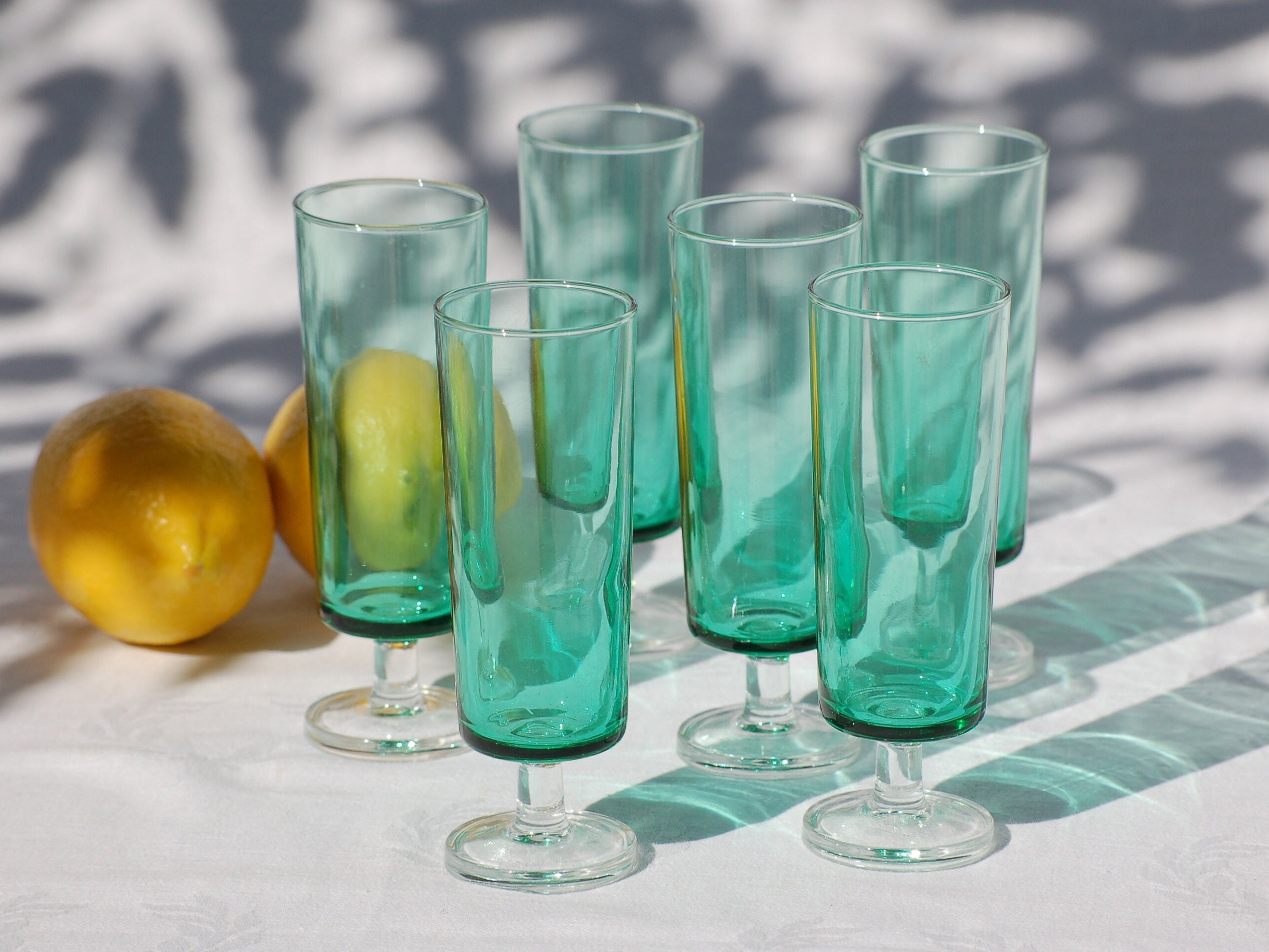 Vintage Green Champagne or Aperitiv Flutes From France French