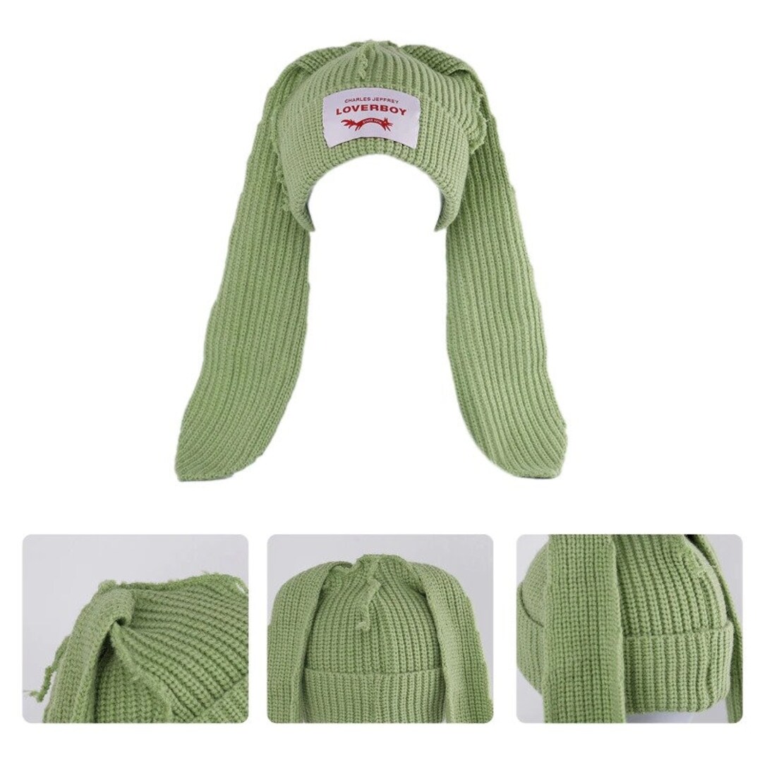 Beanie Rabbit Ear Hat Crochet Knitted Cute Bunny Ears One Size Etsy