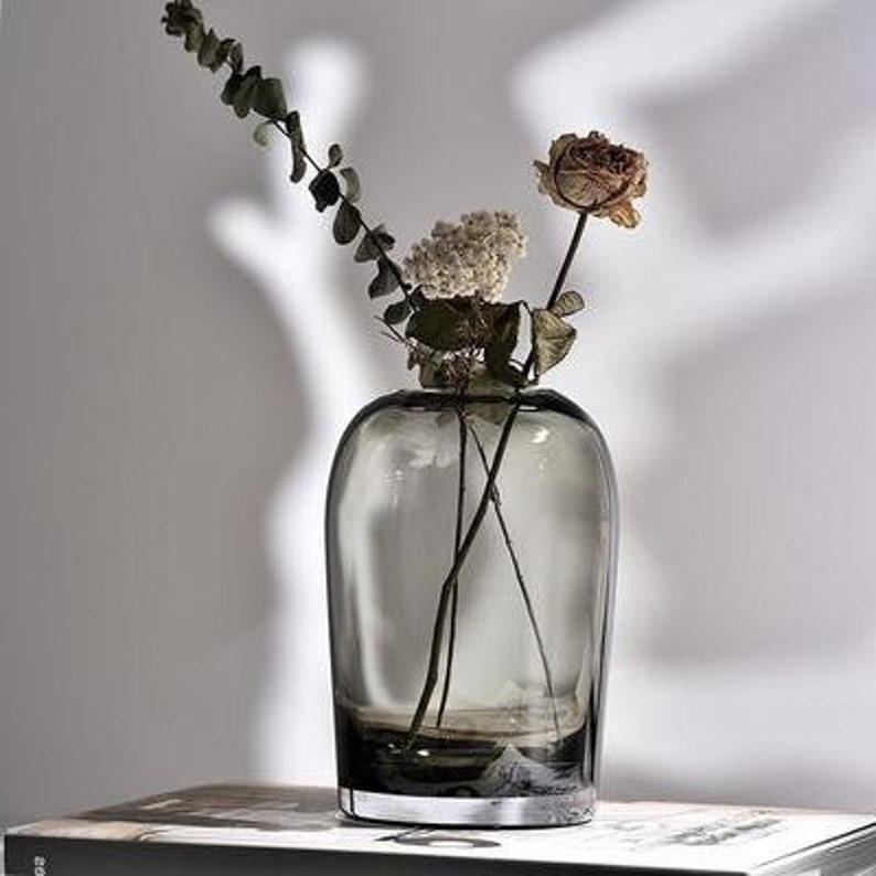 Smoked Glass Vase Black Modern Art Vase Minimal Home Etsy