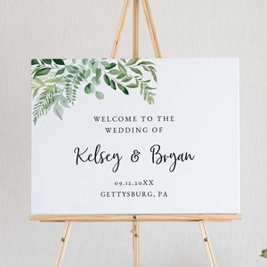 Greenery Wedding Welcome Sign, Sage Welcome Poster, Printable Wedding Welcome, Greenery Welcome sign, Edit with TEMPLETT, RC330