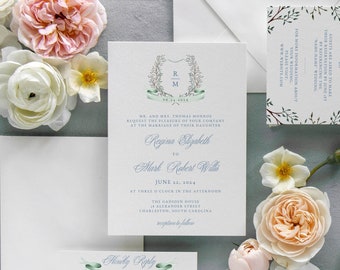 Wedding Invitation Suite Template | Monogram Crest Wedding Invite | Classic Wedding Set | Elegant Wedding | Edit in Templett | RC0303