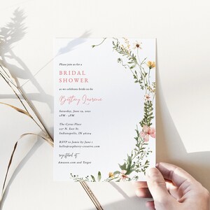 Bridal Shower Invitation Template, Wildflowers Shower Printable, Floral Bridal Shower Invite, Fully editable, Instant Download, RC0290