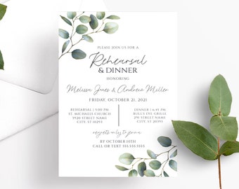 Greenery Rehearsal Dinner Printable Template, Eucalyptus Rehearsal Invitation Printable, fully editable, instant download, RC0104