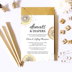 Donuts and Diapers Baby Shower Invitation Template, doughnut baby shower invite, fully editable, instant download, RC0124