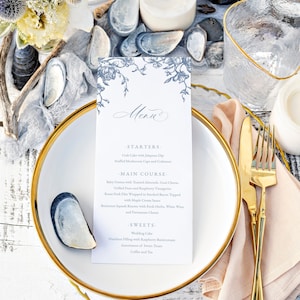 French Blue Menu Card, Wedding Reception Menu, light blue, old world, elegant wedding, dusty blue wedding, RC0324