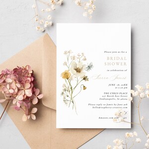 Bridal Shower Invitation Template, Wildflowers Wedding Shower Invite, Neutral, Modern Bridal Shower Invite, Instant Download, RC0308