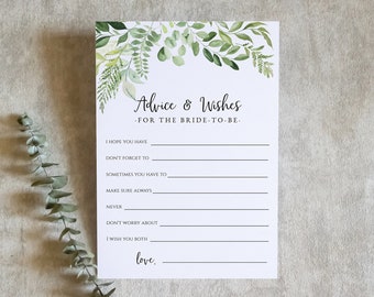 Advice & Wishes Template, Bridal Shower Game, Printable Wedding Shower Game, Advice for the Bride, fully editable, instant download, RC0331